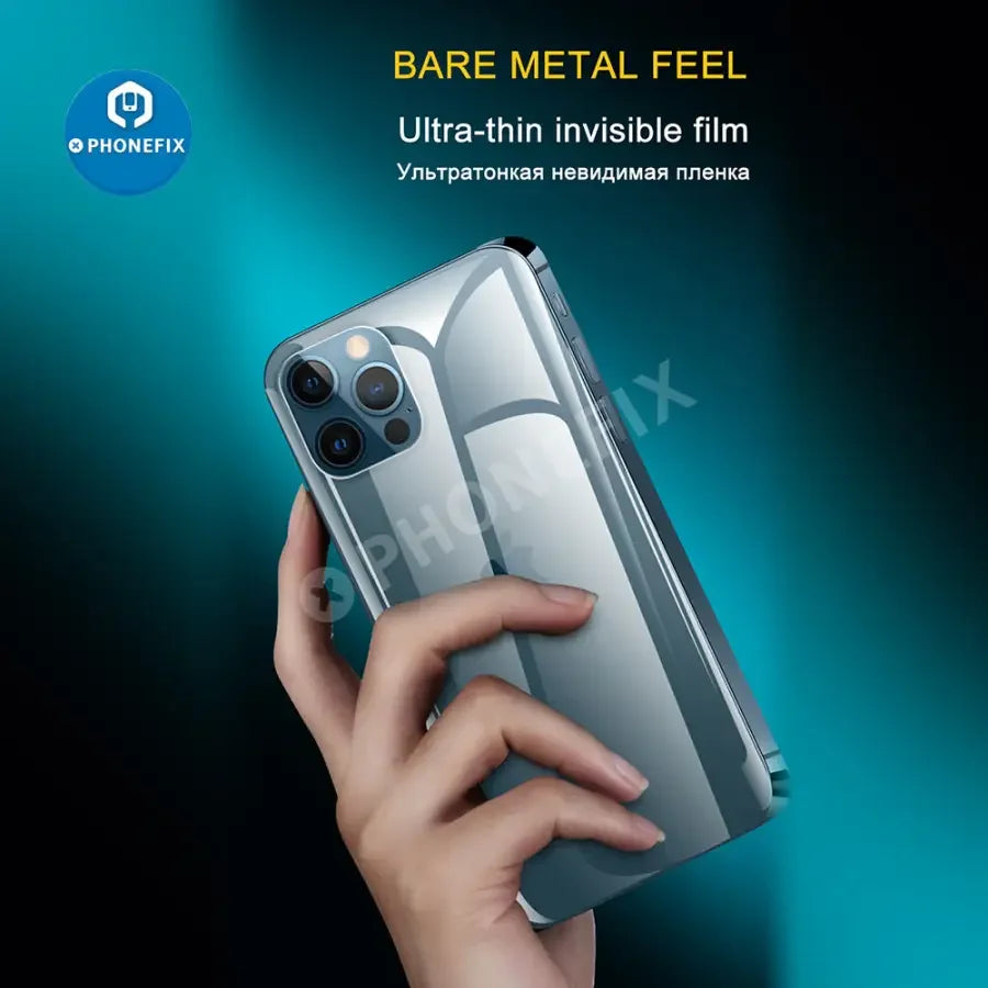 PHONEFIX full-cover hydrogel film for iPhone X to 13 Pro Max screen protector and back film, providing full device protection.