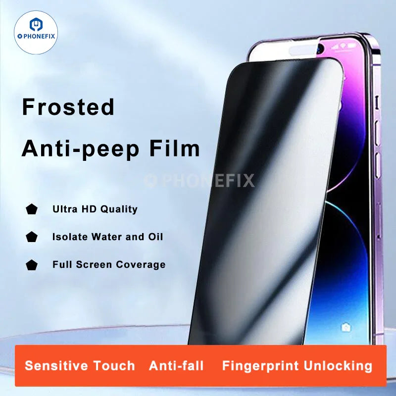 PHONEFIX iPhone full cover tempered glass screen protector with automatic adsorption and HD clarity, providing full screen protection.