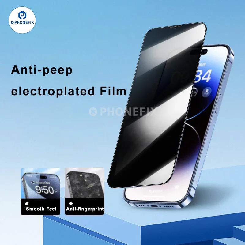 PhoneFix iPhone full cover automatic adsorption HD tempered glass screen protector showing clear, edge-to-edge coverage and installation.
