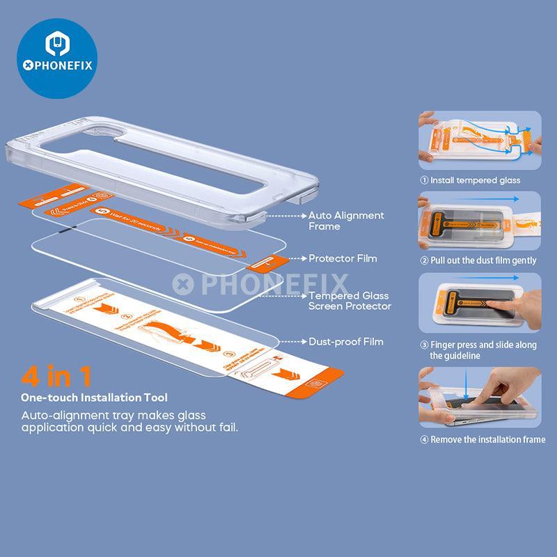 PhoneFIX iPhone Series Screen Protector Film with easy installation and dust-free box, designed for clear, scratch-resistant protection.