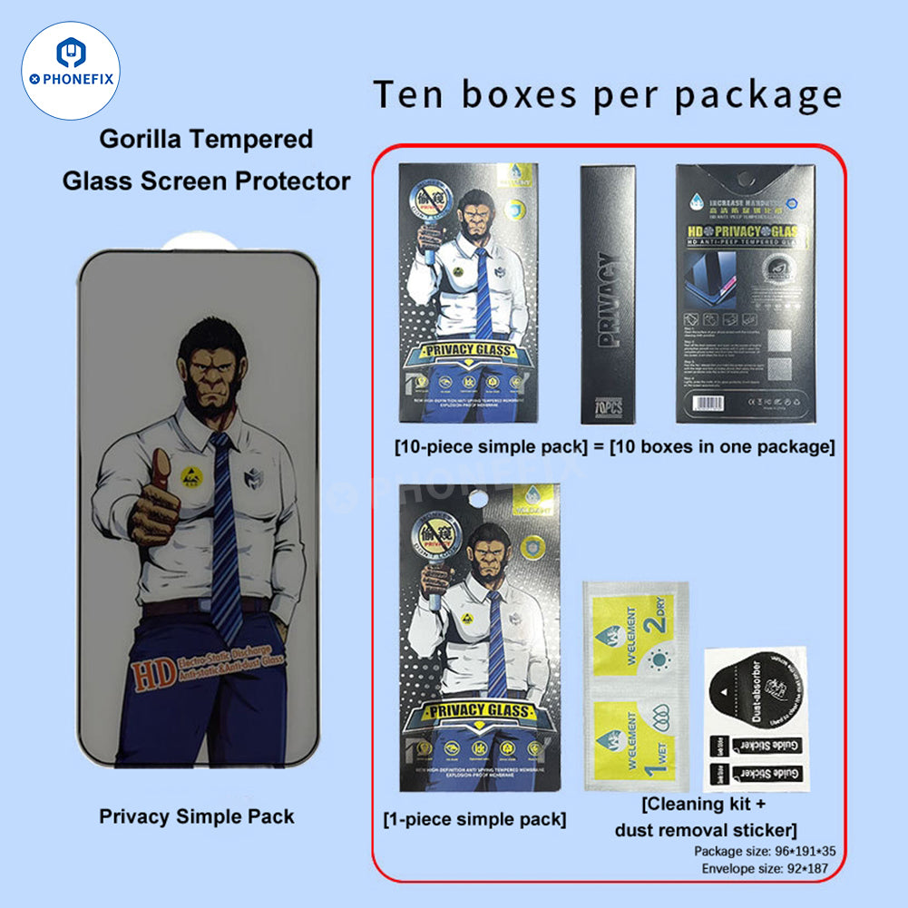 PHONEFIX iPhone 18 Pro Max HD privacy tempered glass screen protector with simple privacy film in packaging.