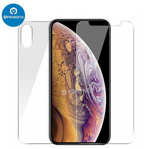 PHONEFIX tempered glass screen protector for iPhone X-15, front and back protection, durable and clear.