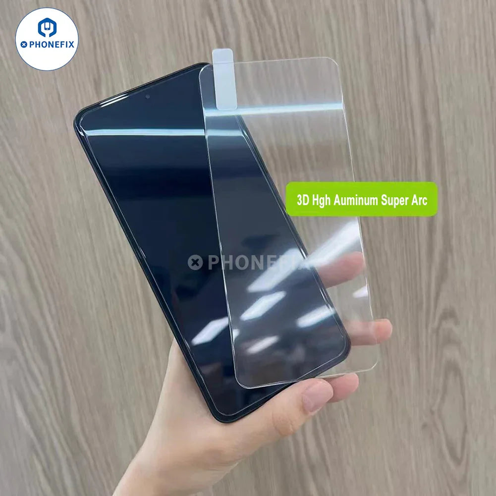 Phonefix high aluminum large arc tempered glass screen protector for iPhone with 3D full screen coverage, durable and scratch-resistant.