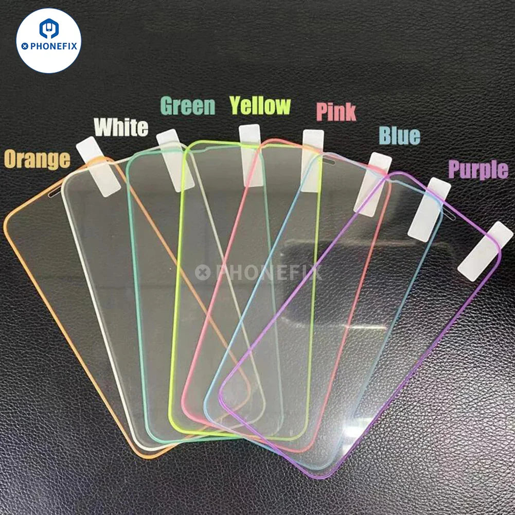 PHONEFIX full screen fluorescent luminous film for iPhone X-15 Pro Max, showing the glowing luminous surface on the screen protector.