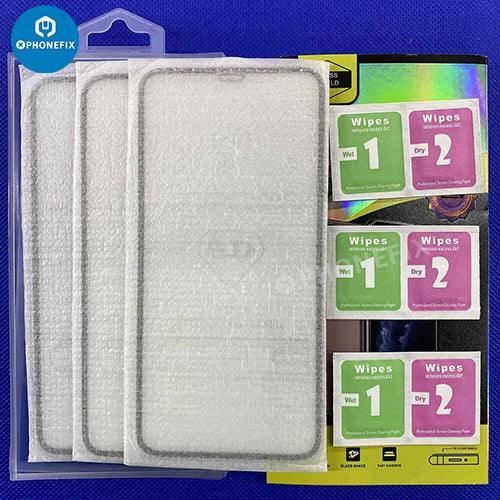 Three PHONEFIX full coverage tempered glass screen protectors for iPhone X to 15 Pro Max, designed for maximum protection and clarity.