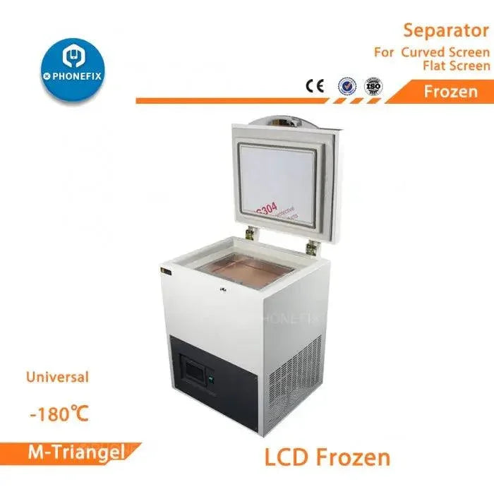 Machine de séparation par congélation PHONEFIX pour le démontage et la réparation d'écrans incurvés à -180°C, utilisée pour la remise à neuf des écrans de téléphone.
