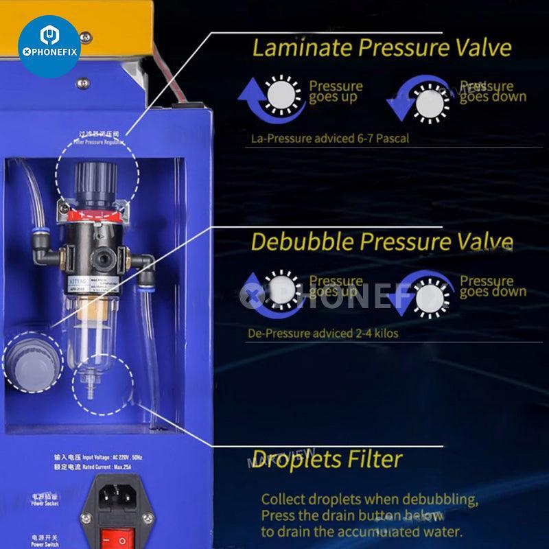 PHONEFIX iMark X Ultra Vacuum Laminating Defoaming Machine for LCD screen refurbishing, with clear view of the device and controls.