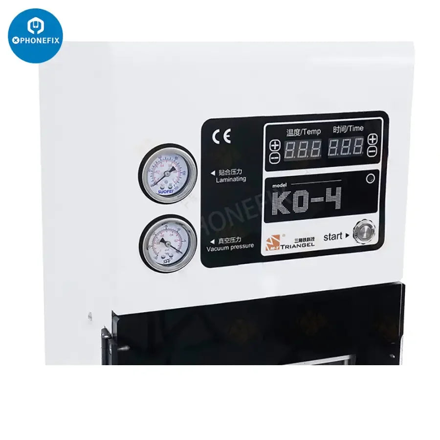 M-Triangel KO4 Edge LCD OLED Screen OCA Laminator Machine for phone screen refurbishing by PHONEFIX, shown in use.