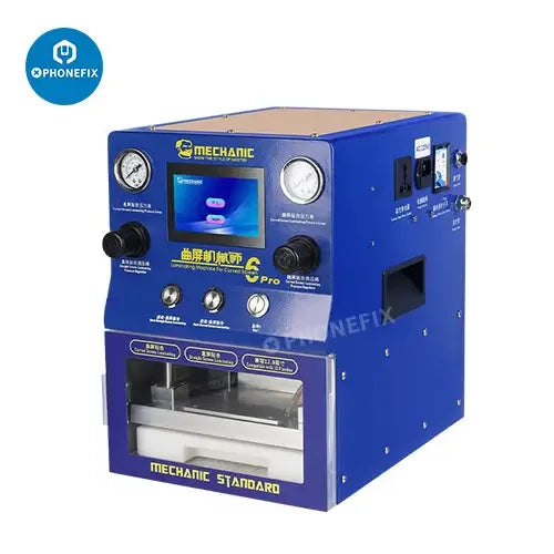 Machine de lamination sous vide et de démoussage Mechanic 6 Pro OCA pour la rénovation d'écrans par PHONEFIX, avec panneau de commande et éléments chauffants.