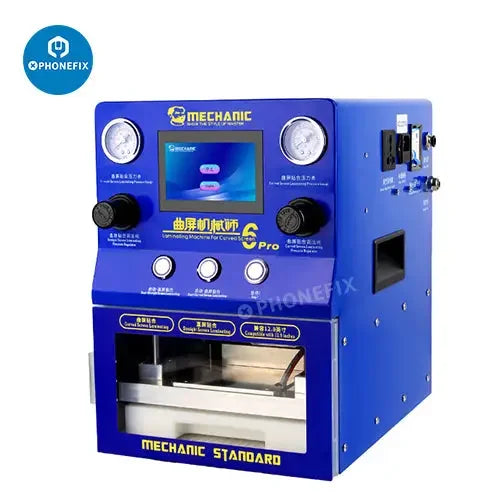 Machine de lamination sous vide et de démoussage PhoneFix Mechanic 6 Pro OCA pour la remise à neuf d'écrans, avec panneau de commande et chambre à vide.