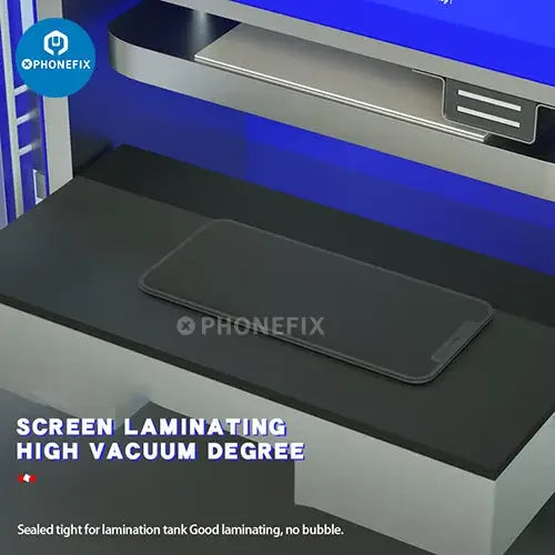 Machine de lamination sous vide et de démoussage Mechanic 6 Pro OCA pour la rénovation d'écrans par PHONEFIX, avec panneau de commande et chambre à vide.