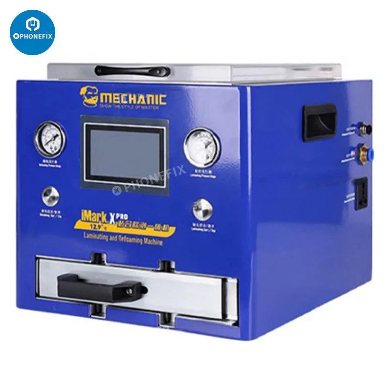 PhoneFix Mechanic iMark X Pro 2-in-1 automatic screen refurbishing machine for laminating and debubbling phone screens.