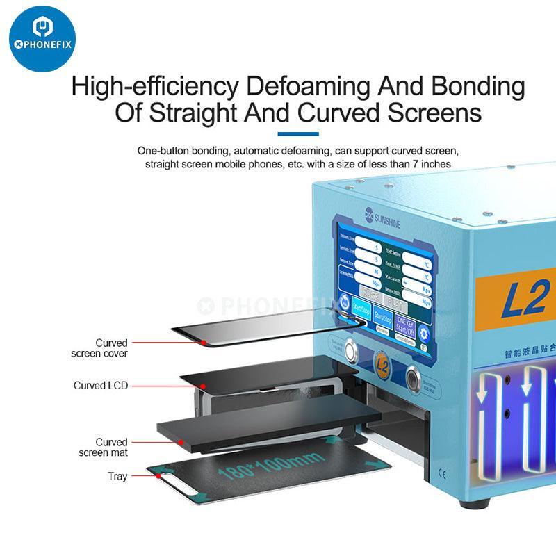 PhoneFix Sunshine L2 intelligent LCD screen refurbishing machine with LCD display and all-in-one defoaming features.