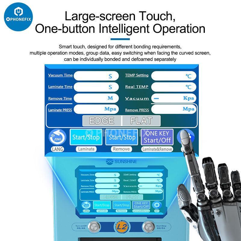 PhoneFix Sunshine L2 intelligent LCD screen refurbishing machine with LCD display and all-in-one defoaming features.