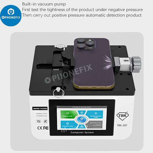 PhoneFix TBK 207 Air Tightness Detector with built-in vacuum pump on screen refurbishing machine for phone repair.