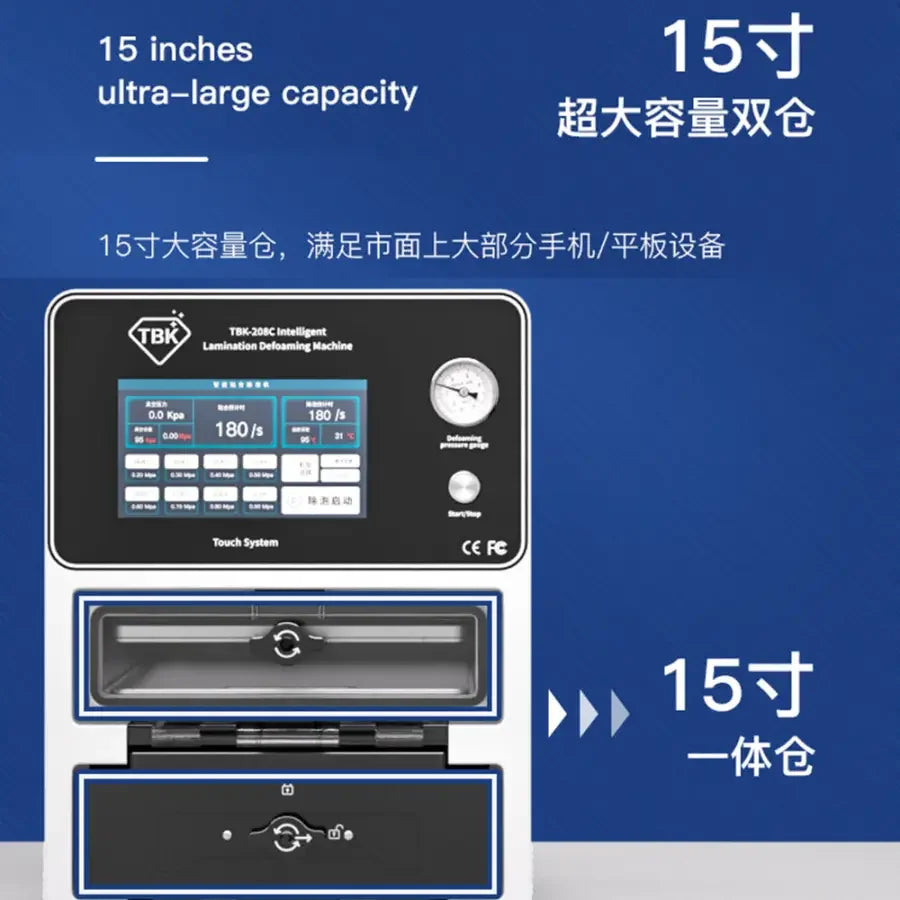PhoneFix TBK-208C curved screen laminating machine with bubble remover for phone screen refurbishing and repair.