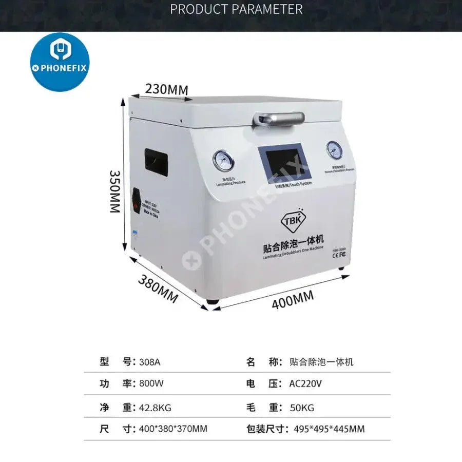 TBK-308A 15-inch OCA vacuum laminating remover bubble machine for screen refurbishing by PHONEFIX, used for removing bubbles.