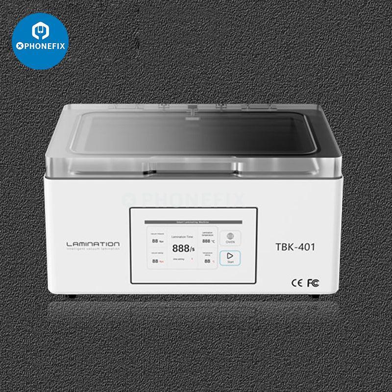 PhoneFix TBK 401 LCD vacuum laminating machine for flat and curved screens, used for phone screen refurbishing.