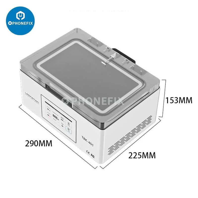 PhoneFix TBK 401 LCD vacuum laminating machine for flat and curved screens, used for screen refurbishing and repairs.