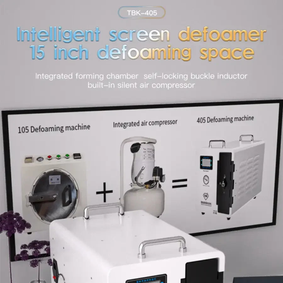 PHONEFIX TBK-405 15-inch smart screen defoaming bubble remover machine used for screen refurbishing and cleaning.
