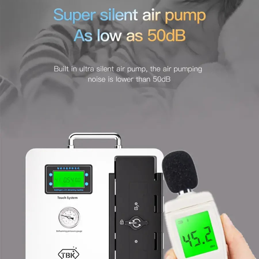 PhoneFix TBK-405 15-inch smart screen defoaming bubble remover machine for screen refurbishing, with control panel and display.