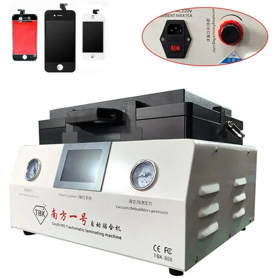 PhoneFix TBK-808 automatic laminating machine with vacuum and bubble removal for screen refurbishment, 110V industrial laminator.