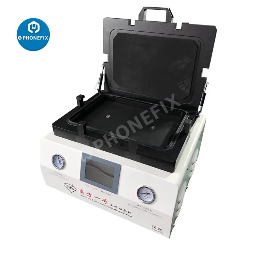 PHONEFIX TBK-808 automatic laminating machine for screen refurbishing, featuring vacuum lamination and bubble removal.