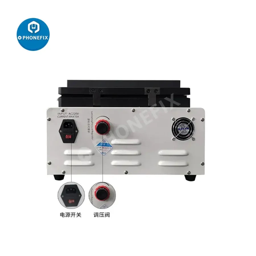 PHONEFIX TBK-808 automatic laminating machine for screen refurbishing, featuring vacuum lamination and bubble removal.