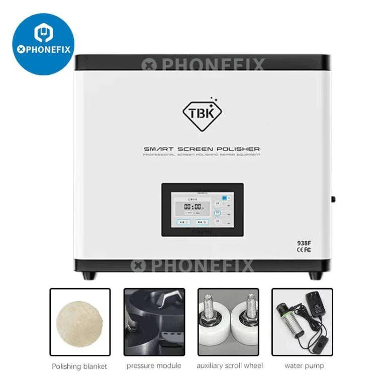PHONEFIX TBK 938F auto screen grinding and polishing machine for scratch removal on phone screens, professional screen refurbishing tool