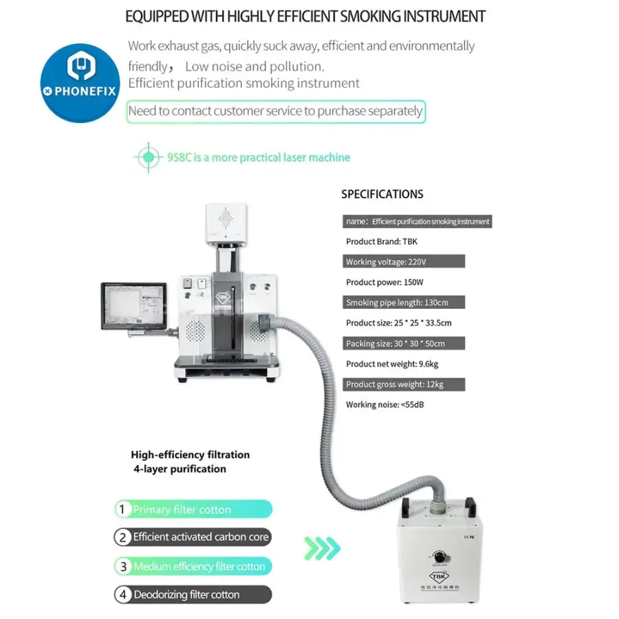 PHONEFIX TBK-958C automatic back glass housing separator with laser removal for screen refurbishing on a professional machine.