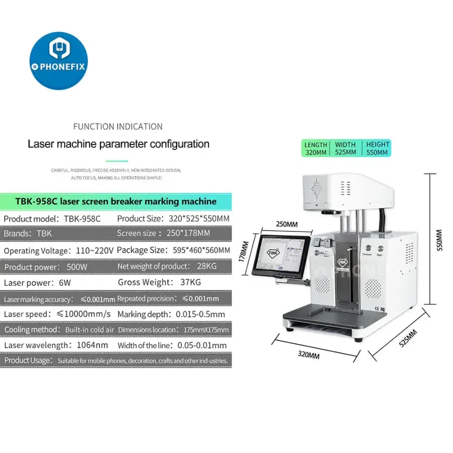 PHONEFIX TBK-958C automatic back glass housing separator with laser removal for screen refurbishing.