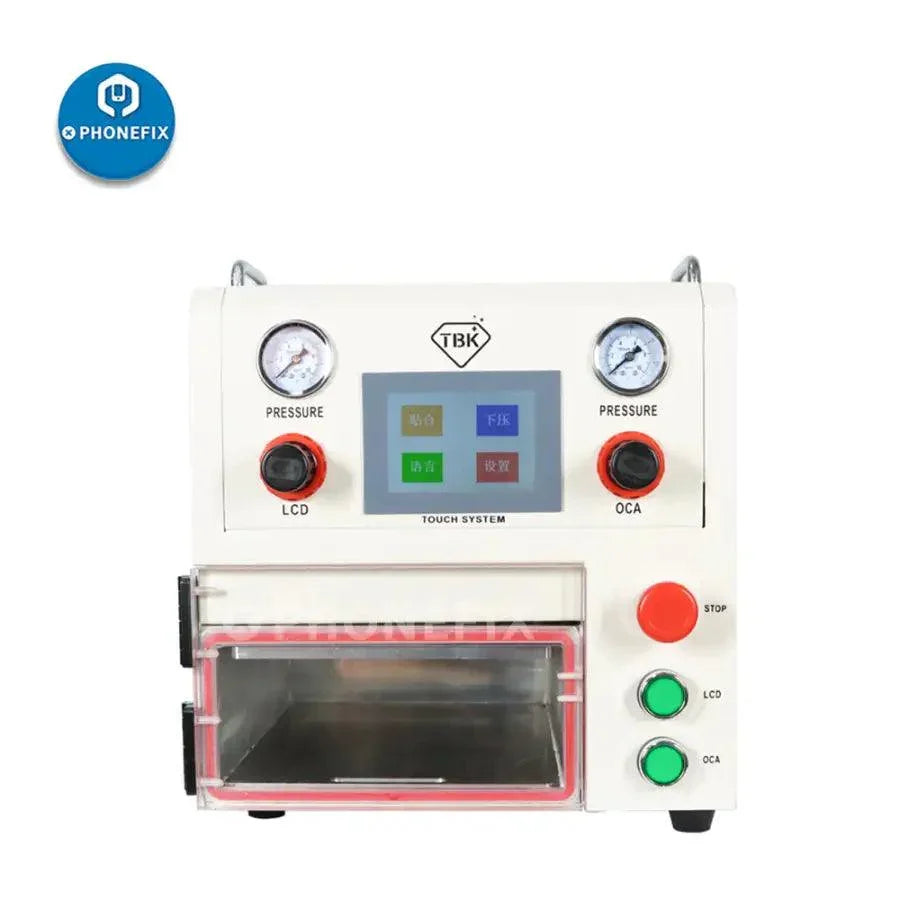 TBK108P Edge LCD Screen Laminating Machine by PHONEFIX, showing the device used for LCD screen refurbishing and bubble removal.