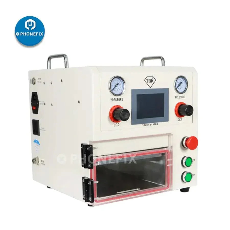 TBK108P Edge LCD Screen Laminating Machine by PHONEFIX, showing the compact device used for LCD screen lamination and bubble removal.
