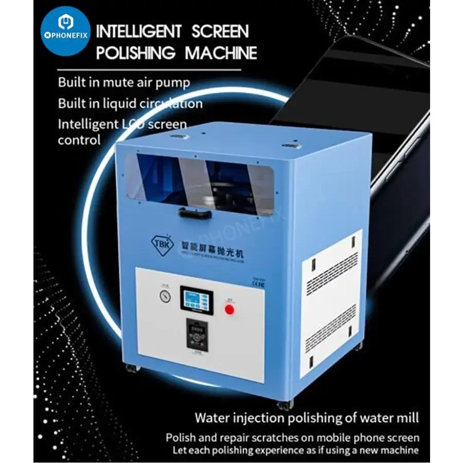PhoneFix TBK938 screen grinding and polishing machine for removing LCD scratches on mobile device screens.