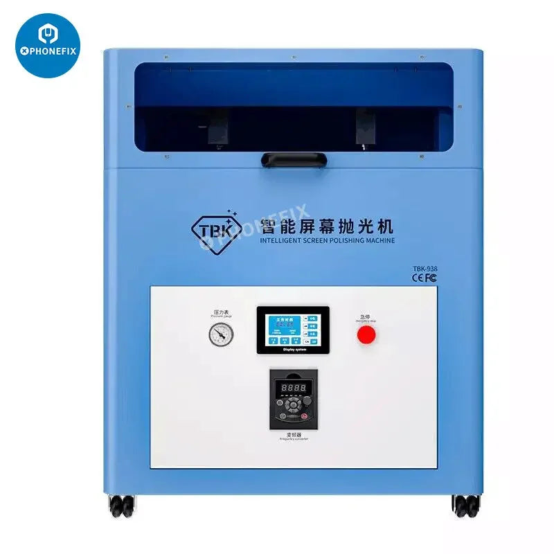PHONEFIX TBK938M Mini Polishing Machine for removing phone screen scratches, compact screen refurbishing device in use.