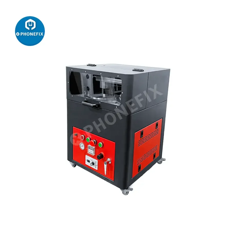 PHONEFIX TBK938M Mini Polishing Machine for removing phone screen scratches, compact screen refurbishing tool in use.