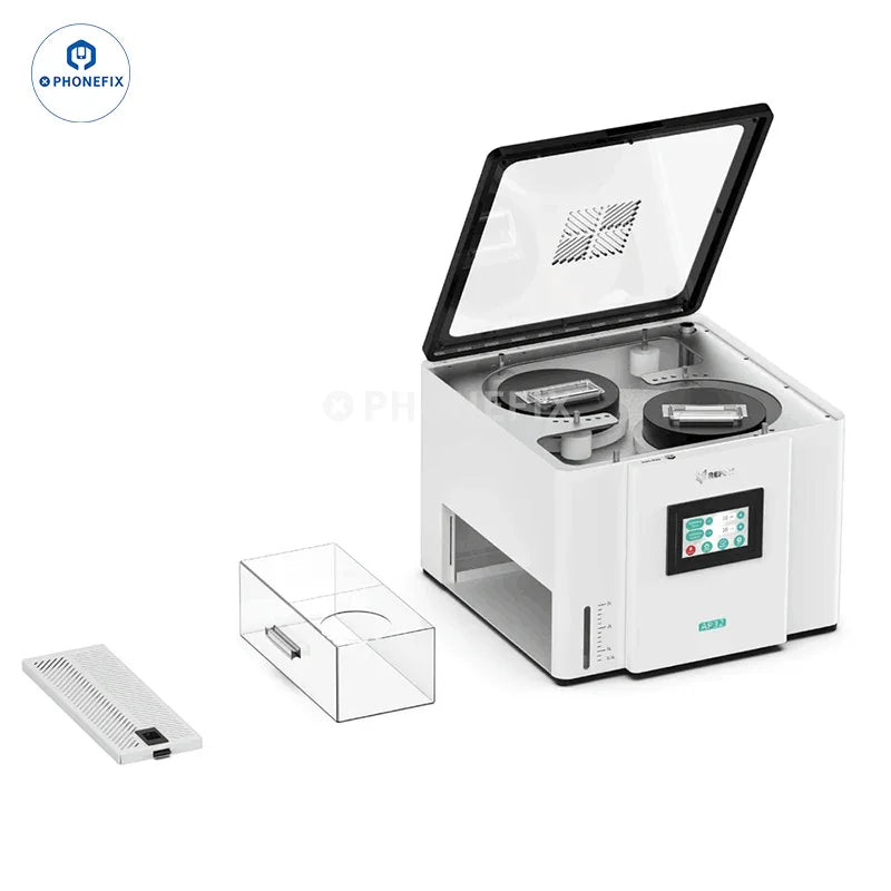 Refox AP32 screen refurbishing machine by PhoneFix with LCD screen for scratch repair and polishing on electronic devices.