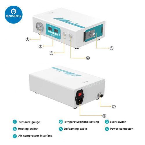 UYUE X9S MAX Bubble Remover Machine for curved phone screens, used for screen refurbishment, branded by PHONEFIX.