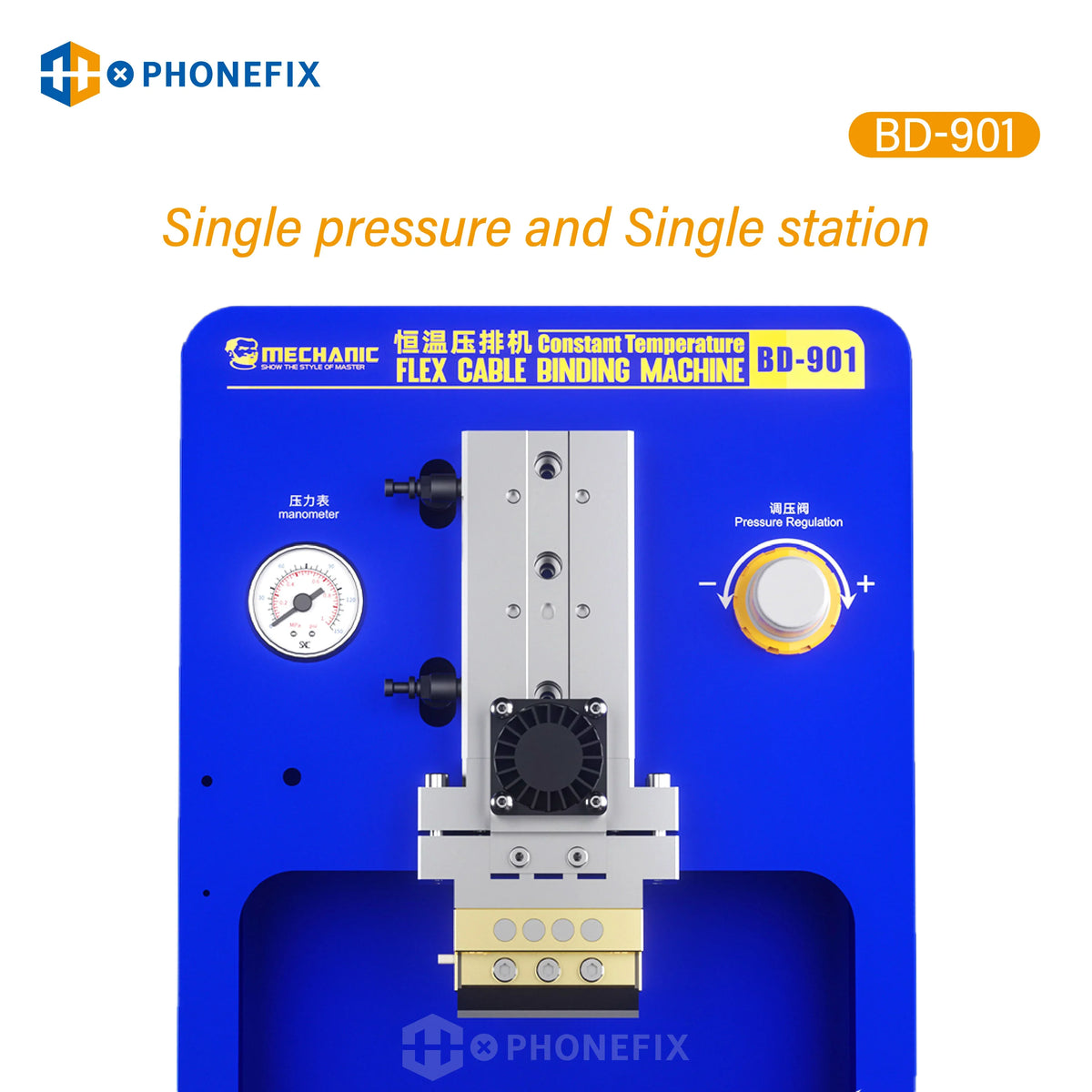 Mechanic BD-901 Pro thermostatic flex cable pressing bonding machine used for screen refurbishing, with control panel and press components.