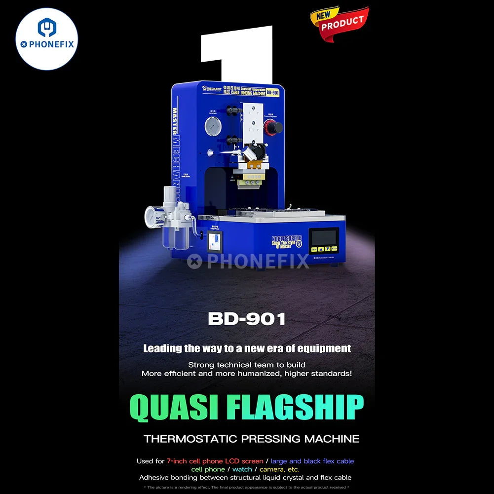 PhoneFix Mechanic BD-901 Pro thermostatic flex cable pressing bonding machine for screen refurbishing, with digital controls and adjustable settings.