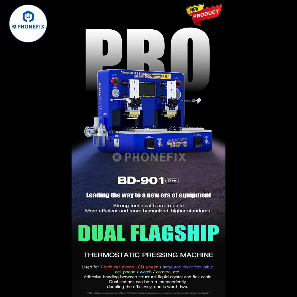 PhoneFix Mechanic BD-901 Pro thermostatic flex cable pressing bonding machine for screen refurbishing, with control panel and pressing arm.