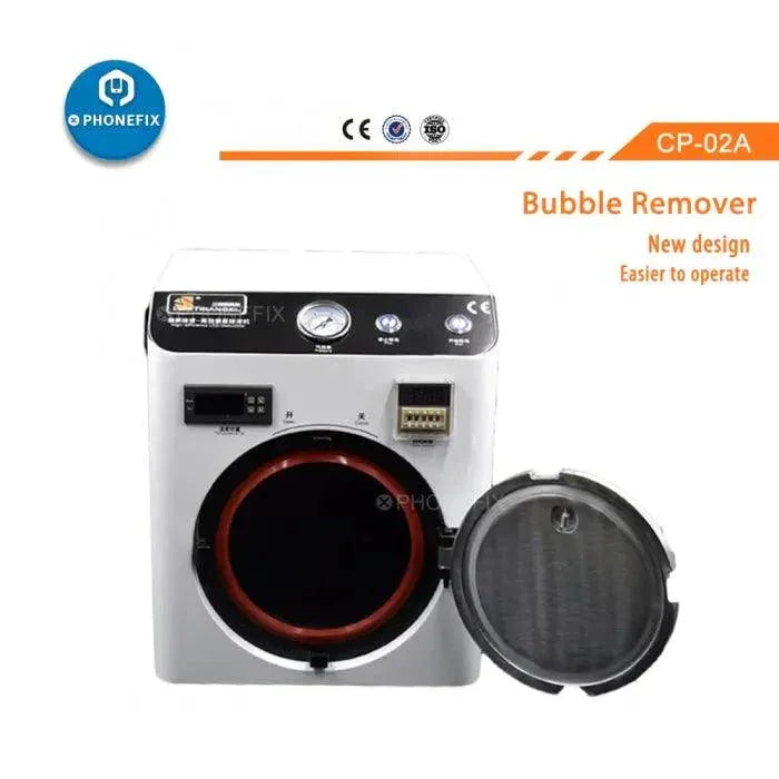 Phonefix LCD OCA bubble remover machine for screen refurbishment, showing the device used for LCD and glass repair.