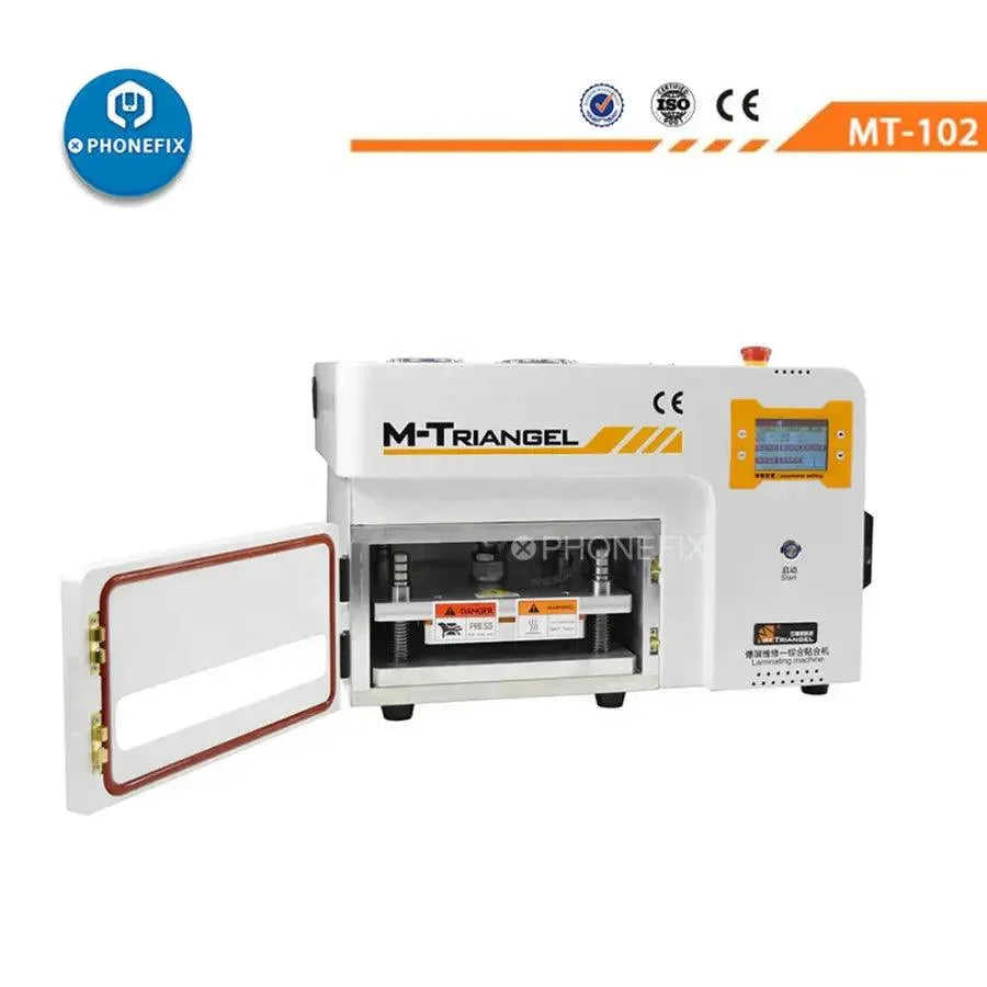 PhoneFix M-Triangel MT-102 vacuum OCA laminating machine for curved screen repair and refurbishing of mobile device screens.