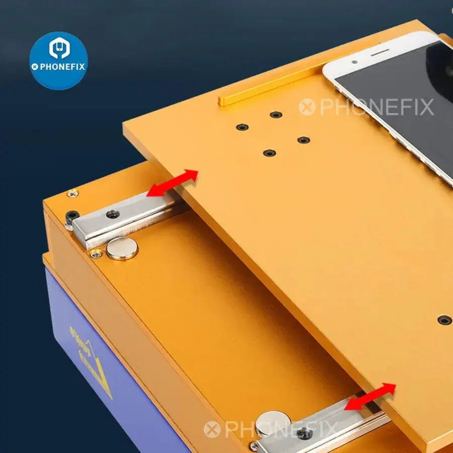 Refurbished MECHANIC TG50 screen cutting machine by PHONEFIX, used for precise edge trimming of phone screens in repair shops.