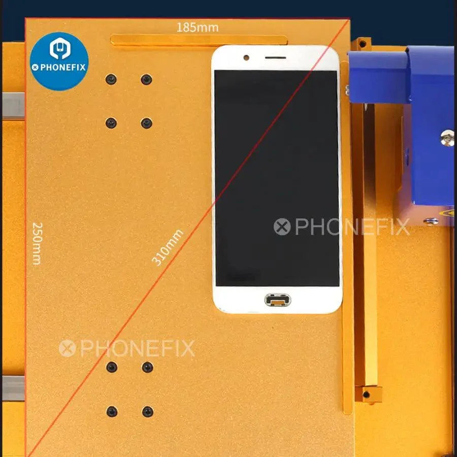 Refurbished MECHANIC TG50 screen cutting machine by PHONEFIX used for precise phone screen refurbishing.
