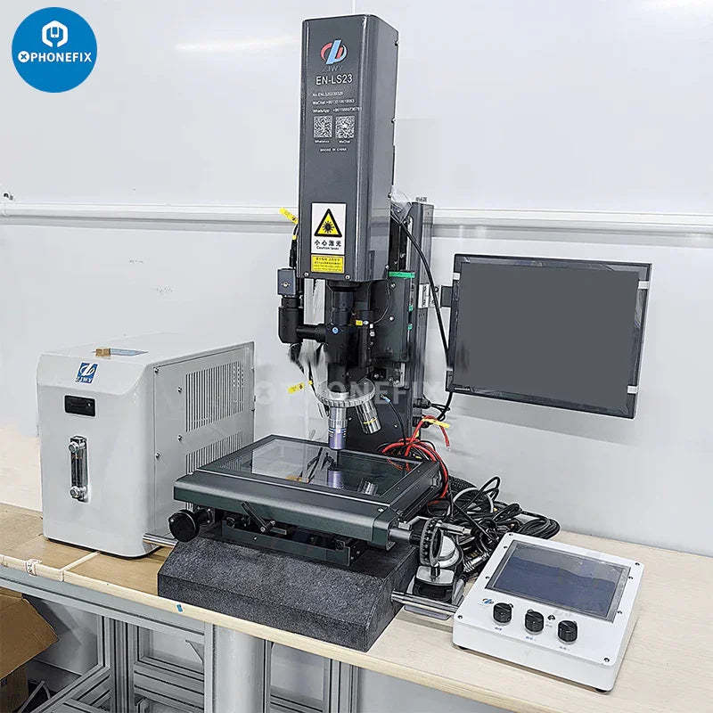 PHONEFIX EN-LS23 ITO Laser Machine for phone LCD and OLED screen repair, screen refurbishing tool in use.