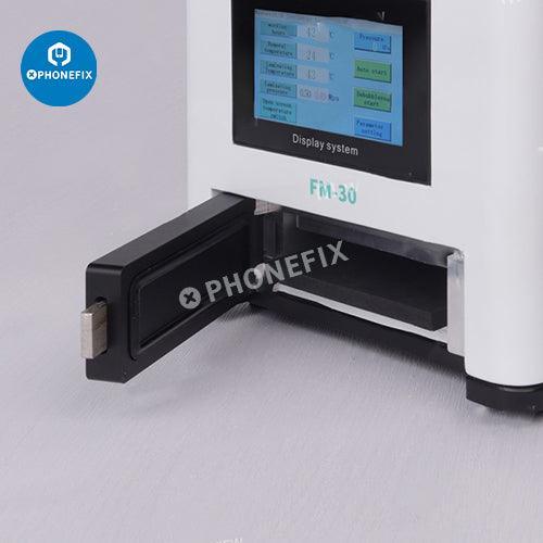PhoneFix REFOX FM-30 FM40 LCD laminating and separating bubble remover machine for phone screen refurbishing with LCD display.