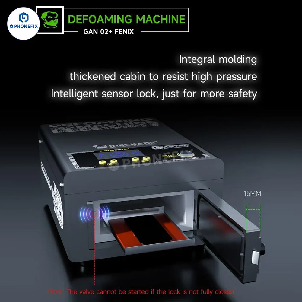 PhoneFix Mechanic GAN-02 Fenix Screen Bubble Remover Defoaming Machine for screen refurbishing and bubble removal.