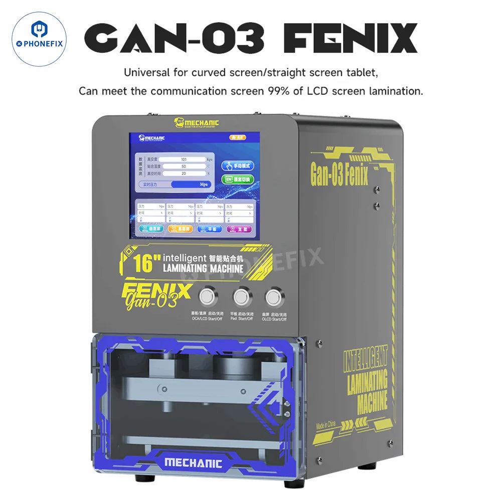 PhoneFix GAN-03 Fenix 16-inch screen laminating bubble remover and refurbishing machine for phone screens.