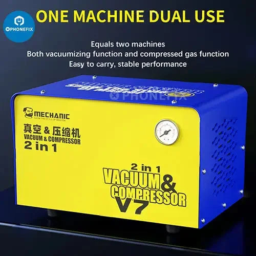 PhoneFix iMark XR Laminating Debubbling Machine for screen refurbishing with compressor, used for mobile phone screen repair.